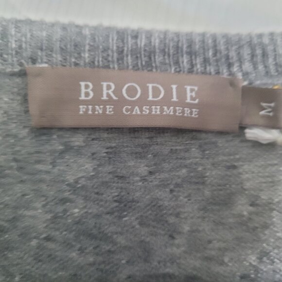 NWT BRODIE Fine Cashmere Women's Color Block Cardi Grey/Neon Orange Size M - Picture 3 of 6